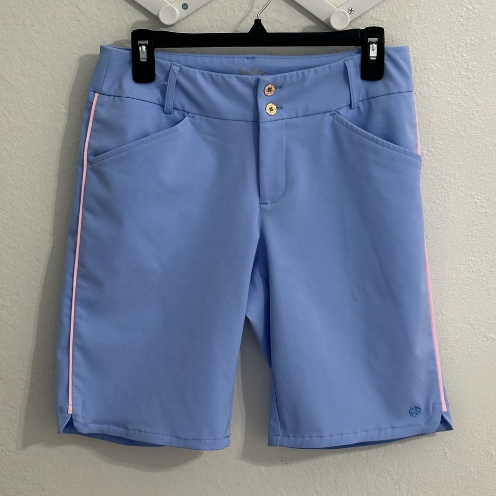 Lilly Pulitzer Periwinkle Performance Shorts with Pink Side Piping